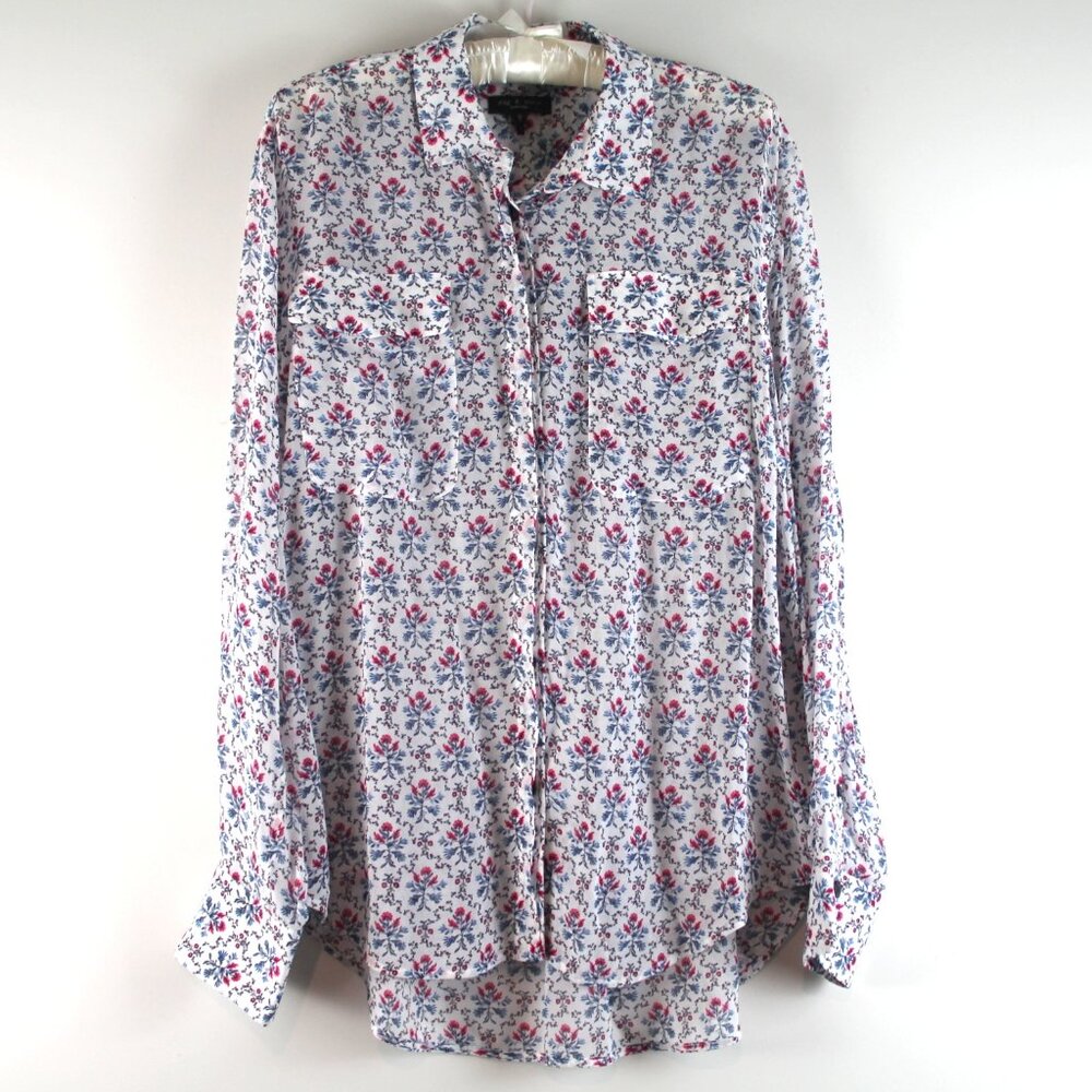 Rag & Bone Luisa Floral Print Semi Sheer Relaxed Long Sleeve Button-Up Blouse L
